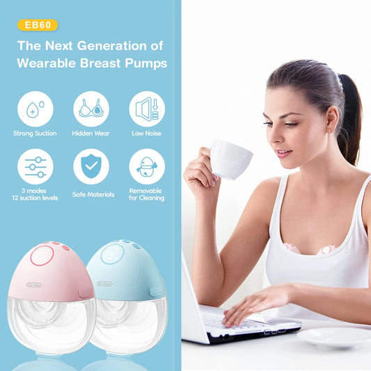 MAMIJOY 2Pcs Wearable Breast Pump Super Silent Hands Free Electric Breast Pump Comfort Milk Collector for Breastfeeding BPA free